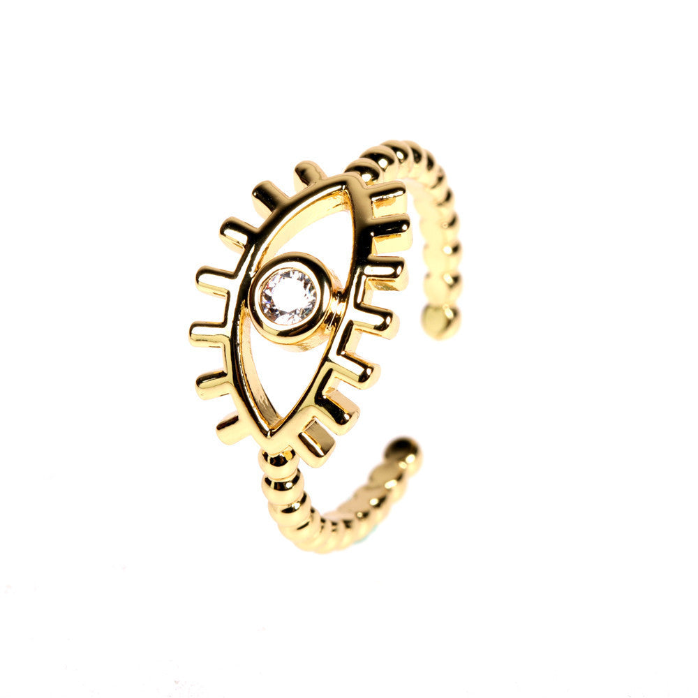 Gold Evil Eye Ring - Adjustable