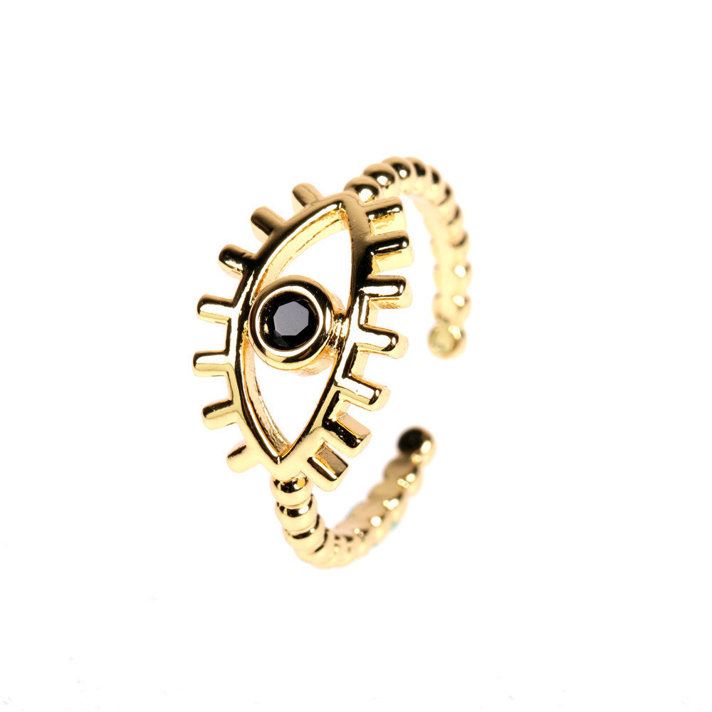 Gold Evil Eye Ring - Adjustable