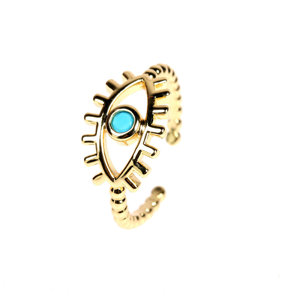 Gold Evil Eye Ring - Adjustable
