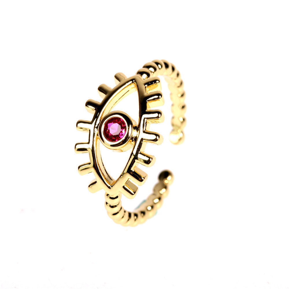 Gold Evil Eye Ring - Adjustable