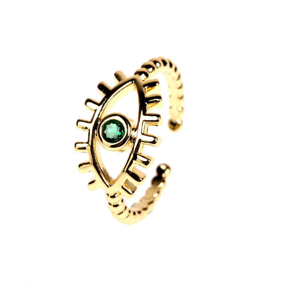 Gold Evil Eye Ring - Adjustable