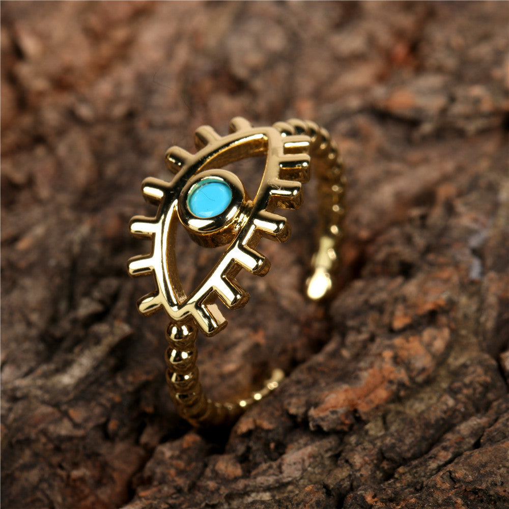 Gold Evil Eye Ring - Adjustable