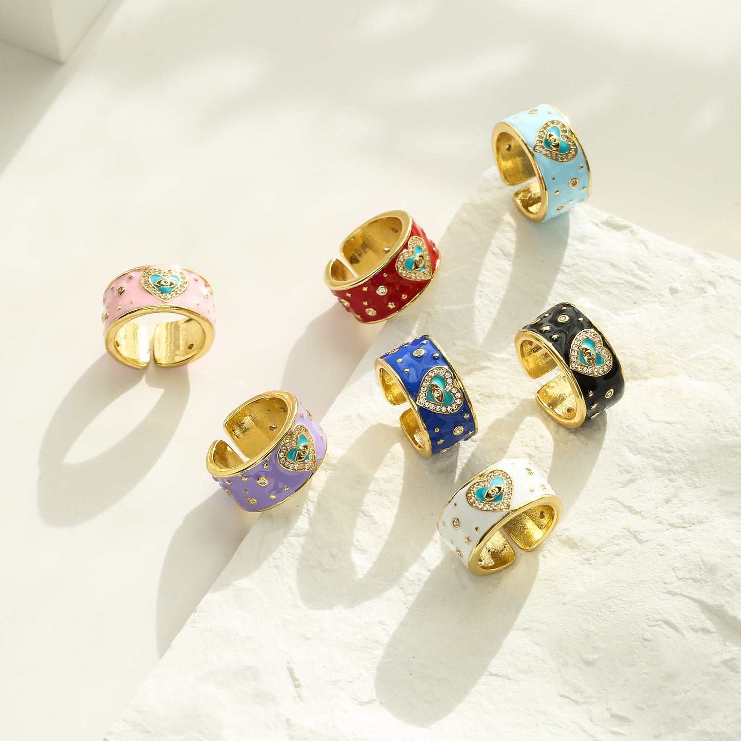 Anillo Ajustable de Corazón con Ojo Turco