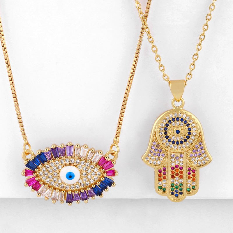 Colorful Rainbow Hamsa Hand of Fatima and Evil Eye Necklace