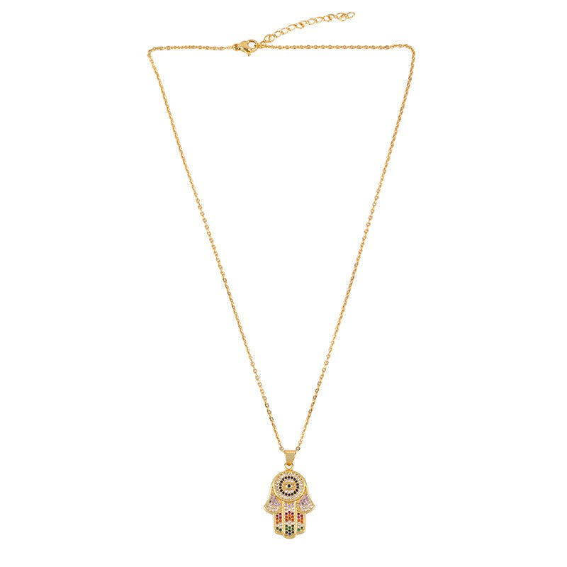 Colorful Rainbow Hamsa Hand of Fatima and Evil Eye Necklace