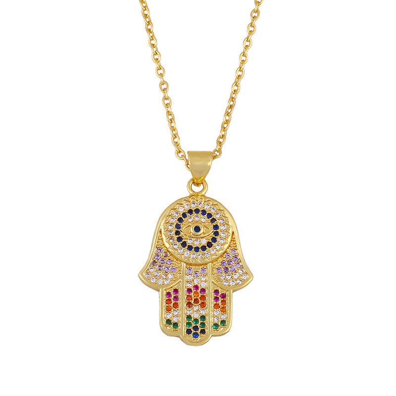 Colorful Rainbow Hamsa Hand of Fatima and Evil Eye Necklace