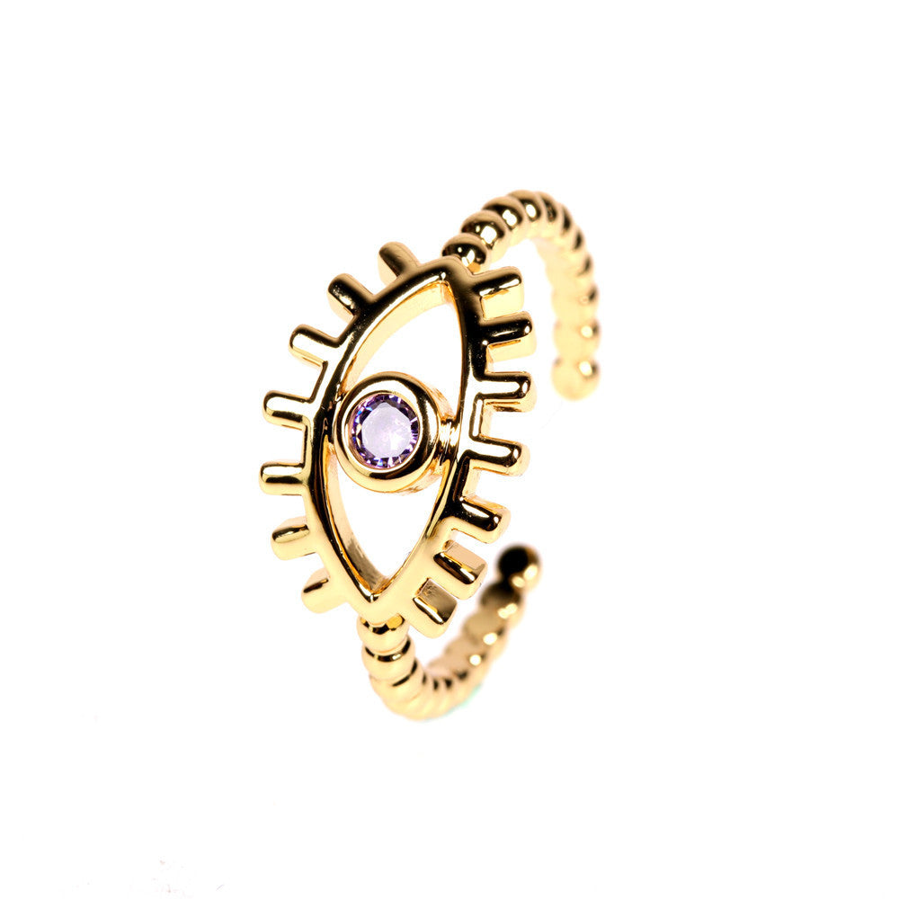 Gold Evil Eye Ring - Adjustable