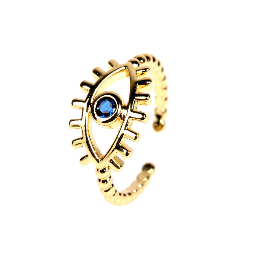 Gold Evil Eye Ring - Adjustable