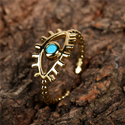 Gold Evil Eye Ring - Adjustable