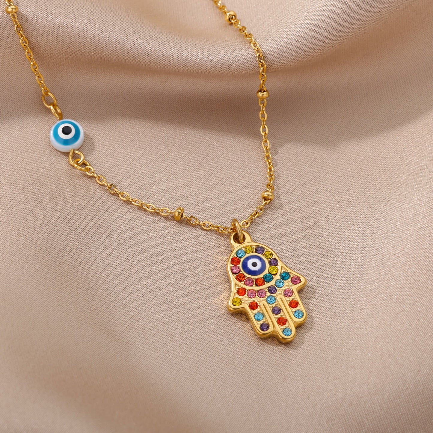 Charming Hand of Fatima Palm Hamsa Necklace