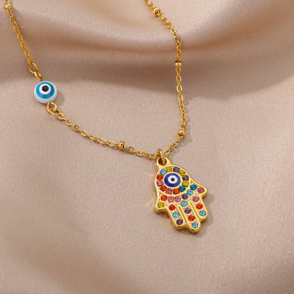 Charming Hand of Fatima Palm Hamsa Necklace