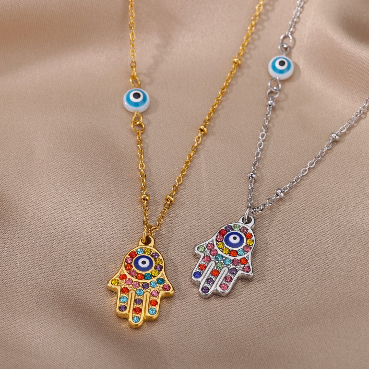 Charming Hand of Fatima Palm Hamsa Necklace