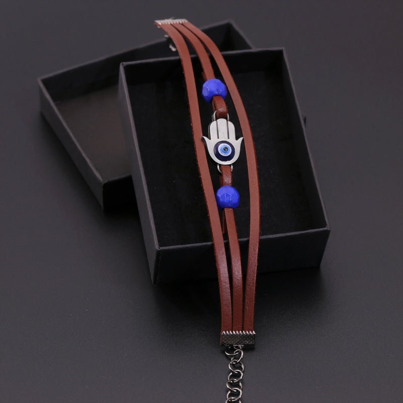 Evil Eye Leather Bracelet for Men