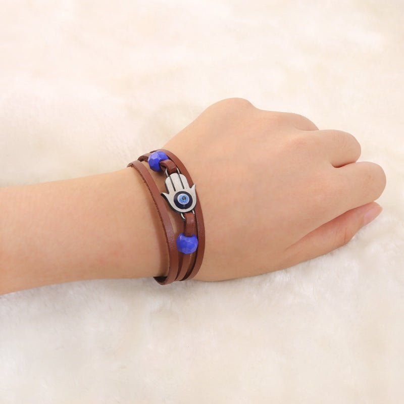 Evil Eye Leather Bracelet for Men