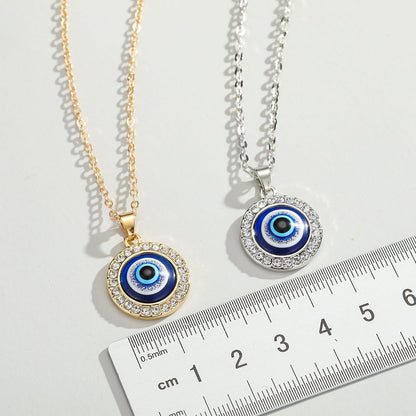 Evil Eye Round Pendant Necklace - Gold or Silver