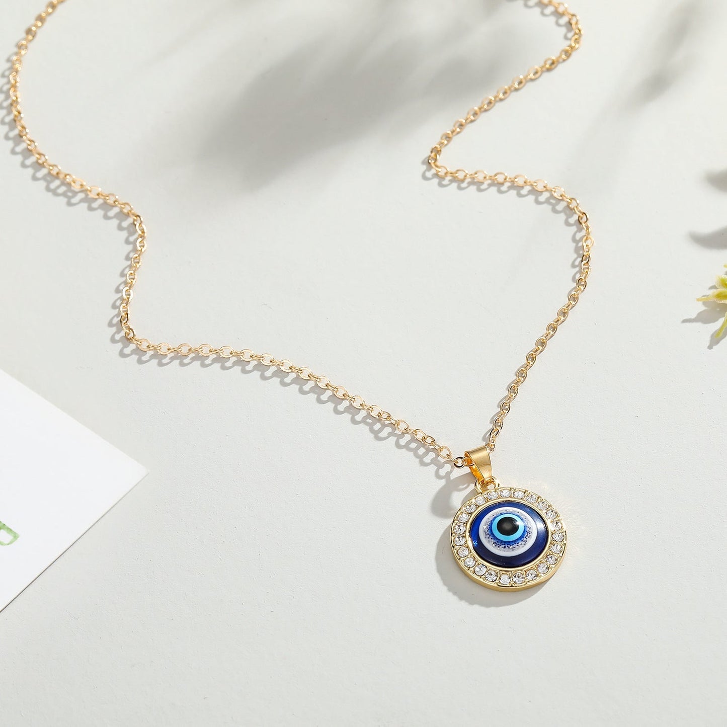 Evil Eye Round Pendant Necklace - Gold or Silver