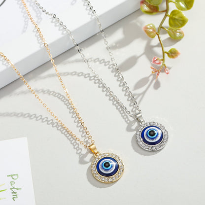 Evil Eye Round Pendant Necklace - Gold or Silver