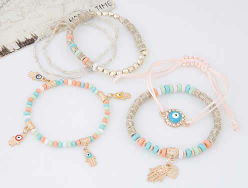 Fatima Hamsa Hand Evil Eye Charm Bracelet Sets