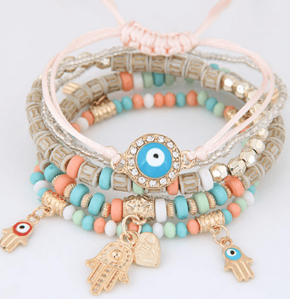 Fatima Hamsa Hand Evil Eye Charm Bracelet Sets