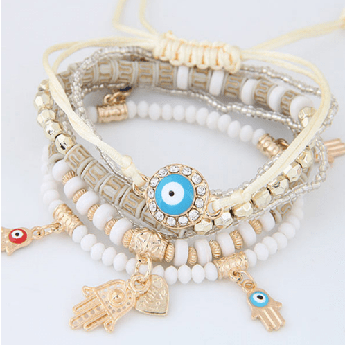 Fatima Hamsa Hand Evil Eye Charm Bracelet Sets