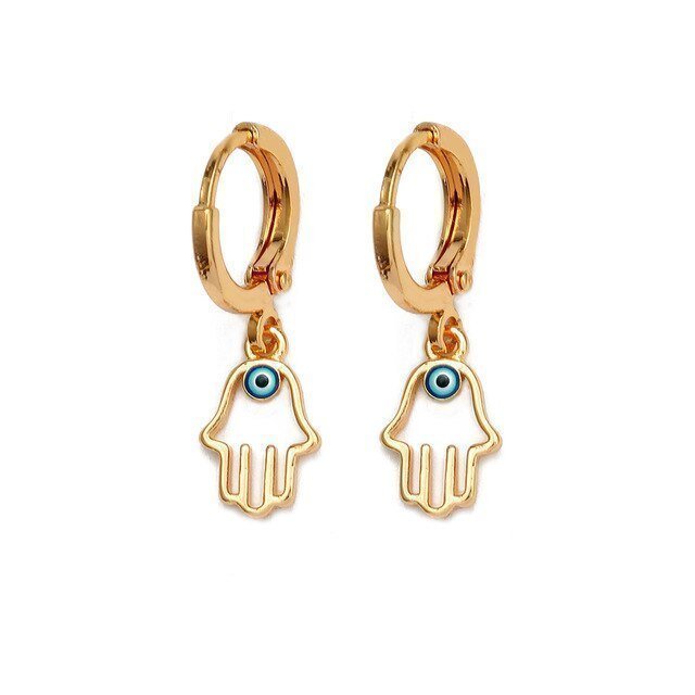 Hamsa Hand Of Fatima Earrings - Gold