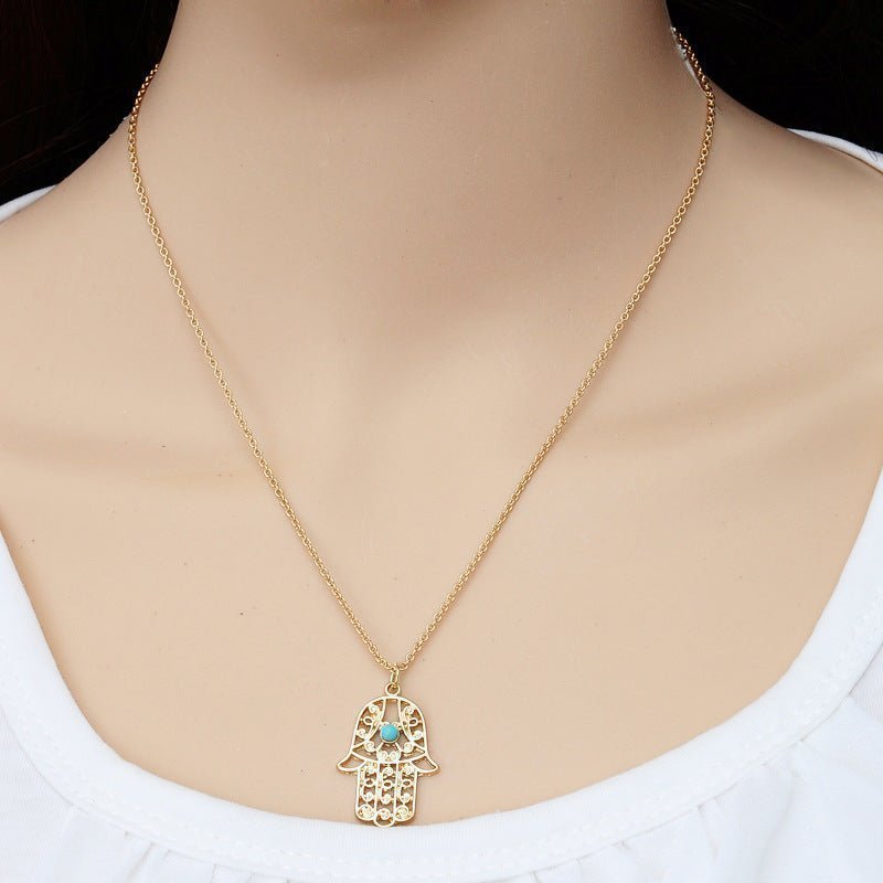 Hamsa Hand With Evil Eye Necklace - Gold or Silver