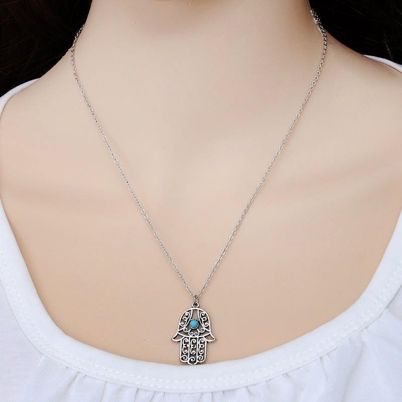 Hamsa Hand With Evil Eye Necklace - Gold or Silver