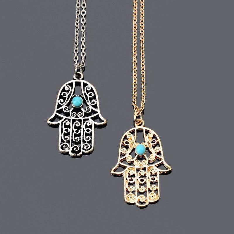 Hamsa Hand With Evil Eye Necklace - Gold or Silver