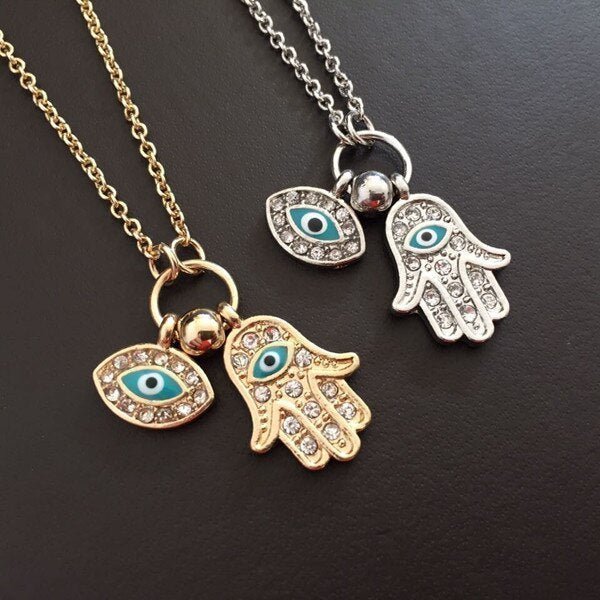 Hand of Fatima Hamsa and Evil Eye Necklace