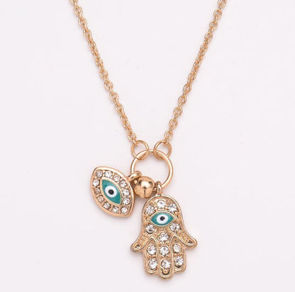 Hand of Fatima Hamsa and Evil Eye Necklace