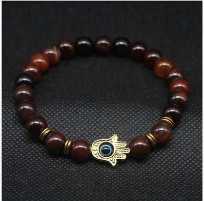 Natural Stone Stretch Bracelet Fatima Palm Bracelet Evil Eye Beads