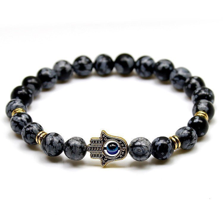 Natural Stone Stretch Bracelet Fatima Palm Bracelet Evil Eye Beads